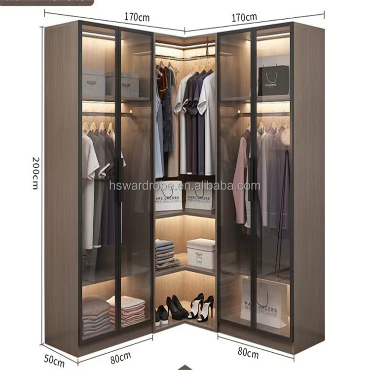 Factory supply classic luxury walk in closet wardrobe customized make glass door wardrobe design in bedrooms walk