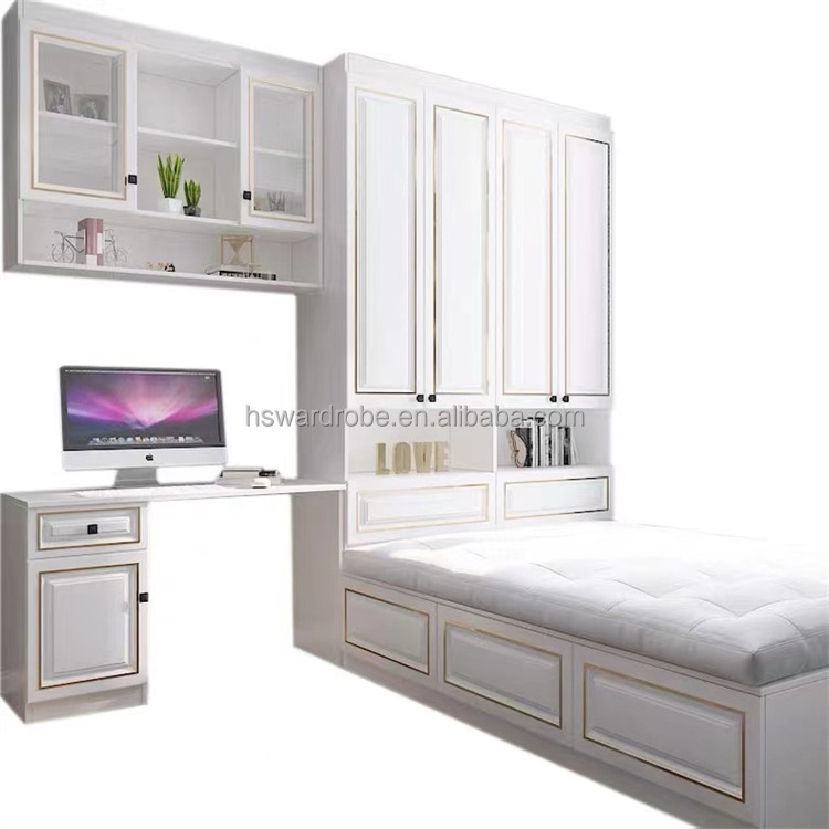 Simple modern wood white single bed with drawer customized size and colors