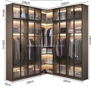 Factory supply classic luxury walk in closet wardrobe customized make glass door wardrobe design in bedrooms walk