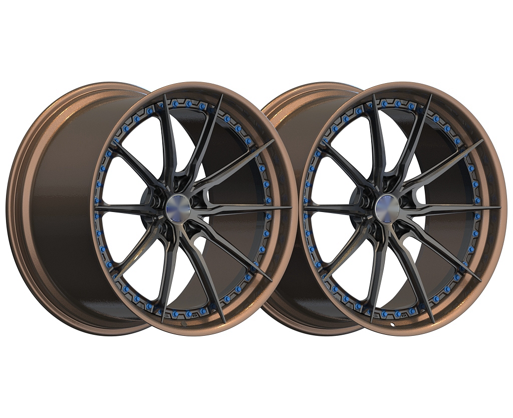 Polished barrel and bronze brushed discs 2 piece aluminum alloy forged wheels for GTR