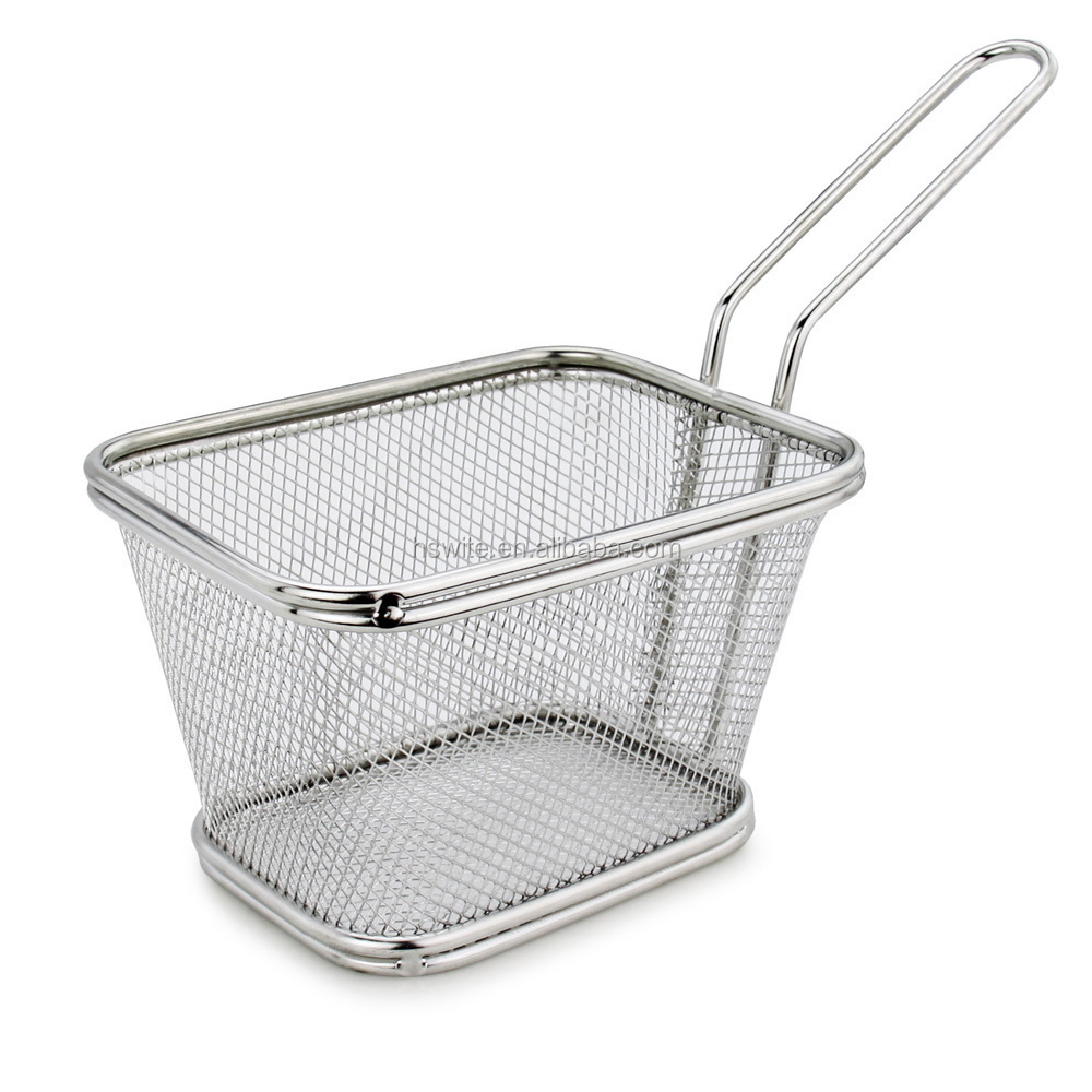 Mini table serving fry chips square basket with stainless steel SS304