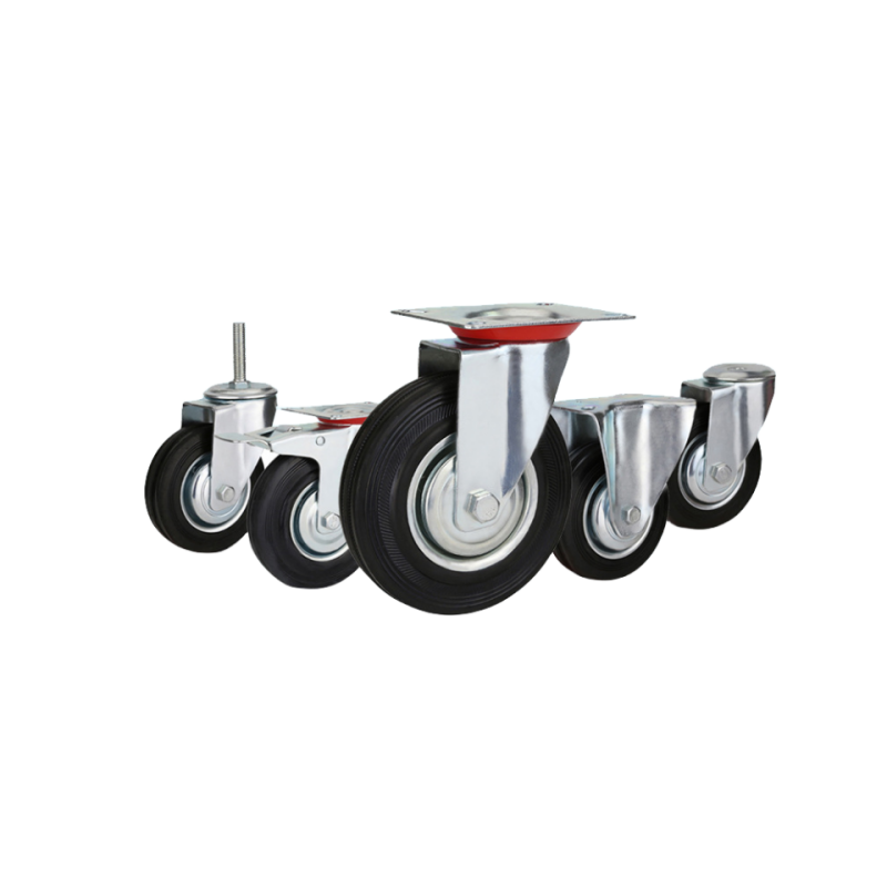 Industrial 3/3.5/4/5/6/8 Inch Rubber Caster Wheels Manufacturer's Plate Casters with Stem Type for Trolleys and Industrial Use