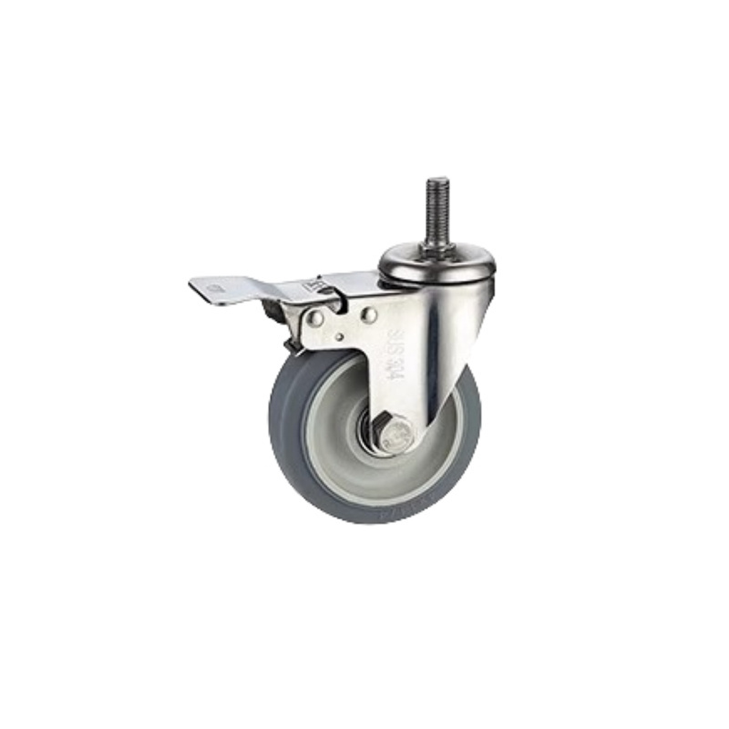 TPR Caster Wheels 75mm M12*30 Screw Stem Stainless Steel rubber Furniture Casters Wheel With Brake