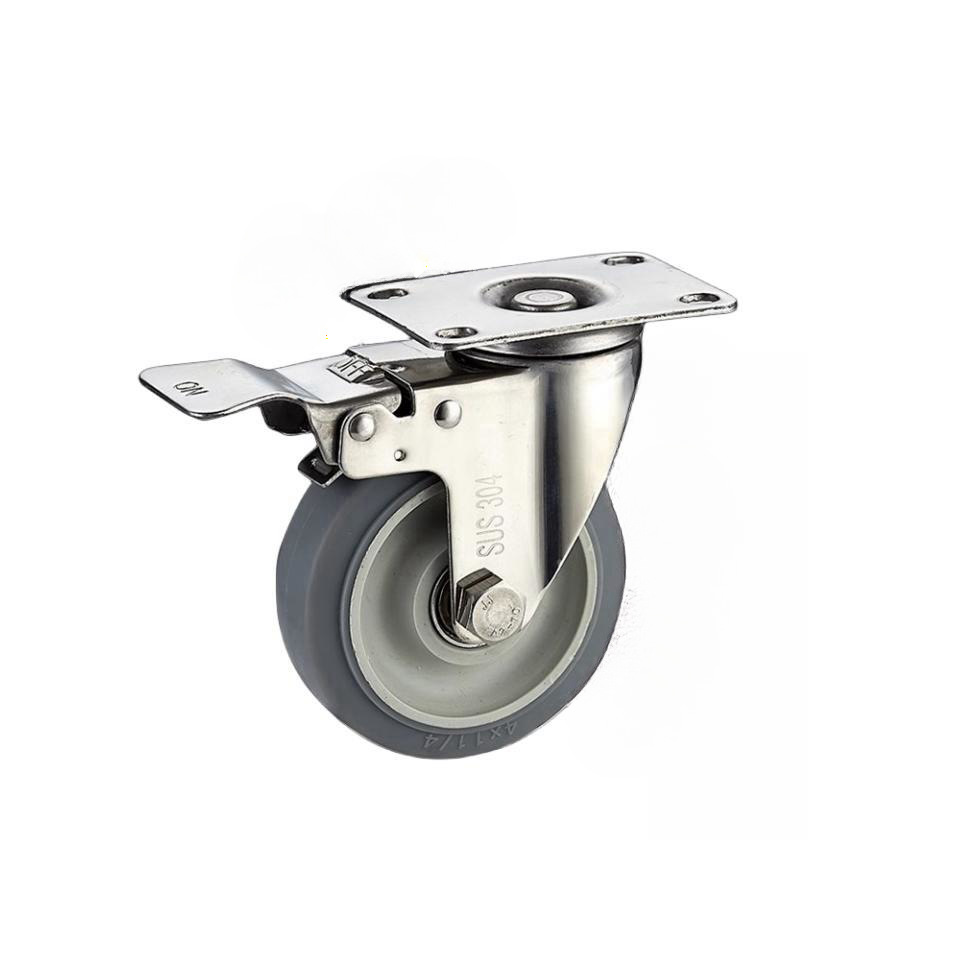 TPR Caster Wheels 75mm M12*30 Screw Stem Stainless Steel rubber Furniture Casters Wheel With Brake