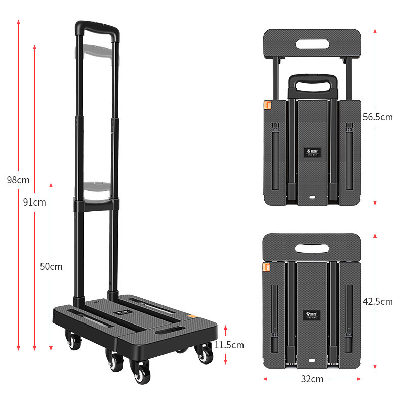 HS Foldable 440 lb Capacity Steel Luggage Platform Cart Folding Hand Truck Cart Hand Trolley