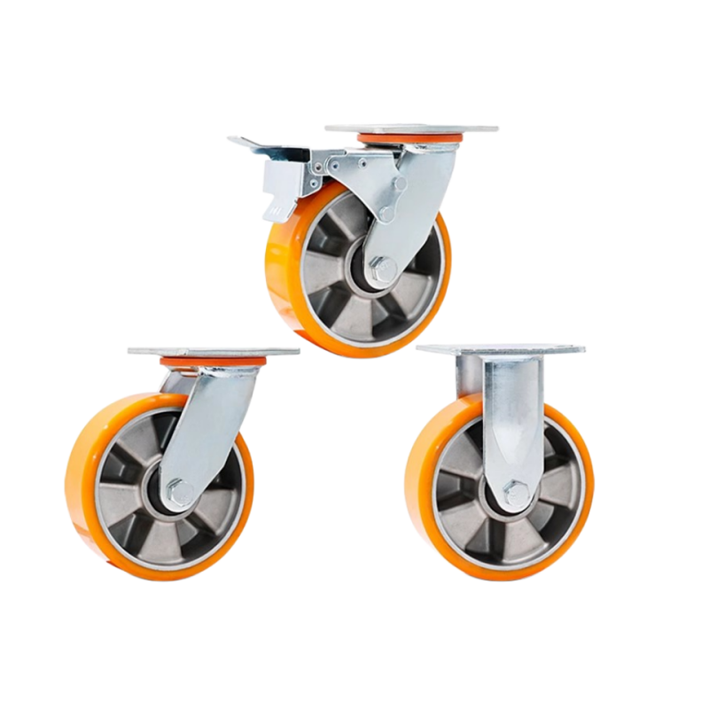 6/8 Inch Heavy Duty Iron PU Aluminium Core Locking Castors Trolley Wheels Swivel Industrial Moving Wheel Casters