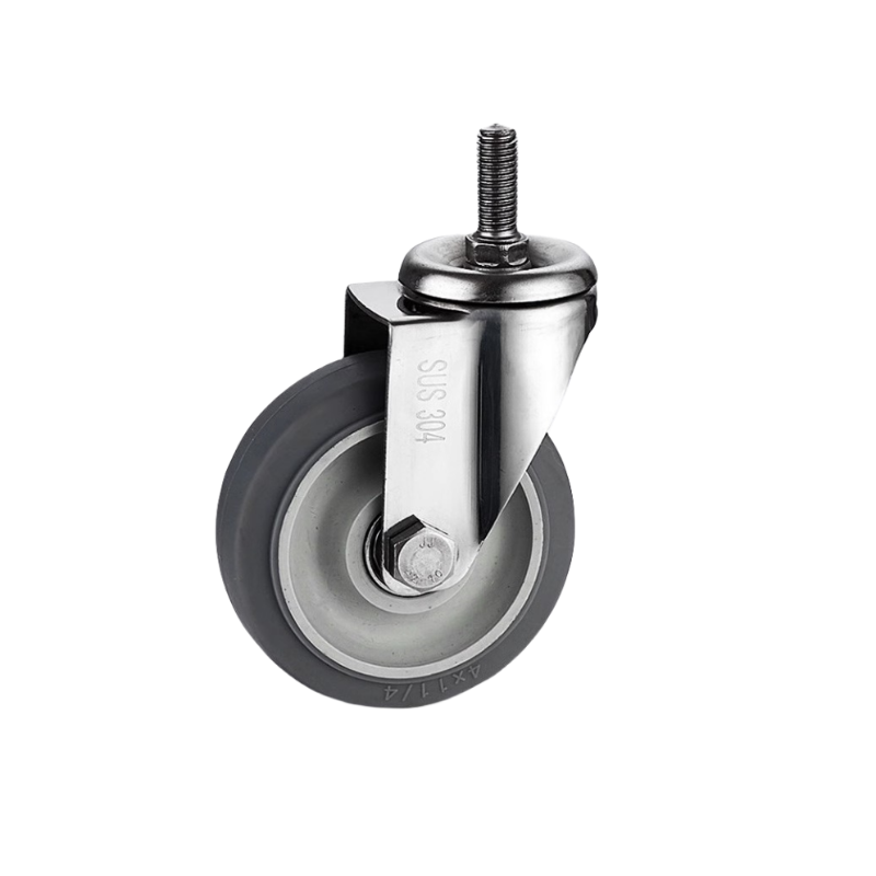 NEW ARRIVAL Stainless Steel Workmanship Gray 100mm 4 Inch Ball Bearing TPR rubber Rust-proof Caster Wheel for Food service