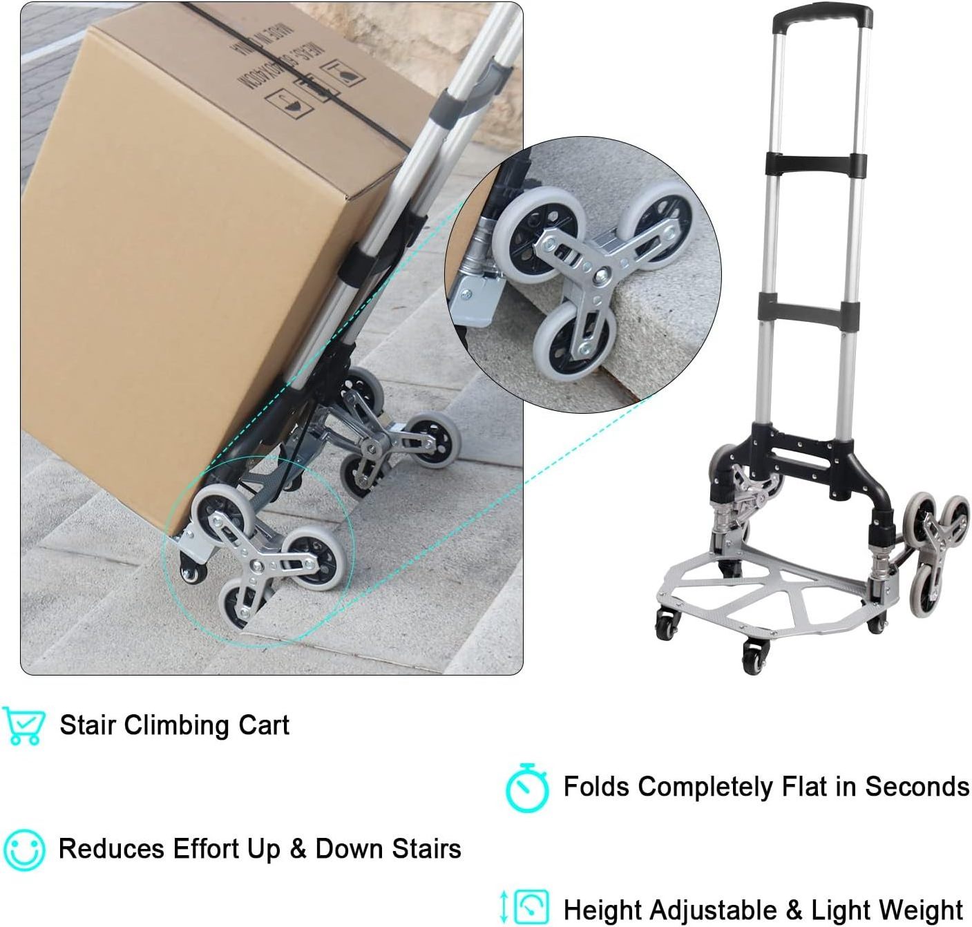 Factory Stair Climbing with Front Wheels, Folding Hand Truck, Aluminum Alloy Luggage Moving Trolley Cart