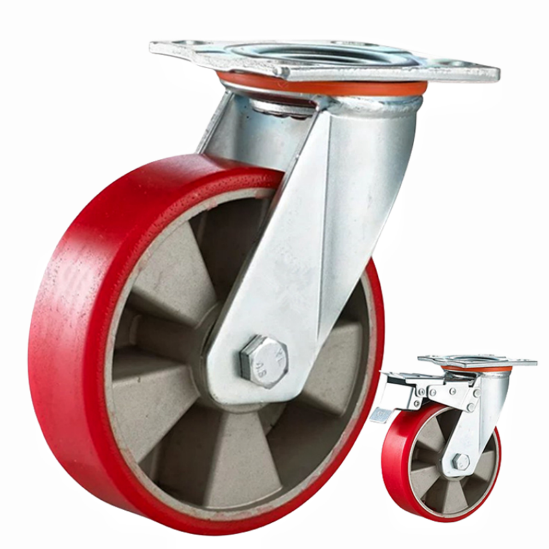 Manufacturer products4 5 6 8 Inch Industrial High Load Heavy Duty Trolley Swivel Aluminium Core PU Caster Wheels With Brake