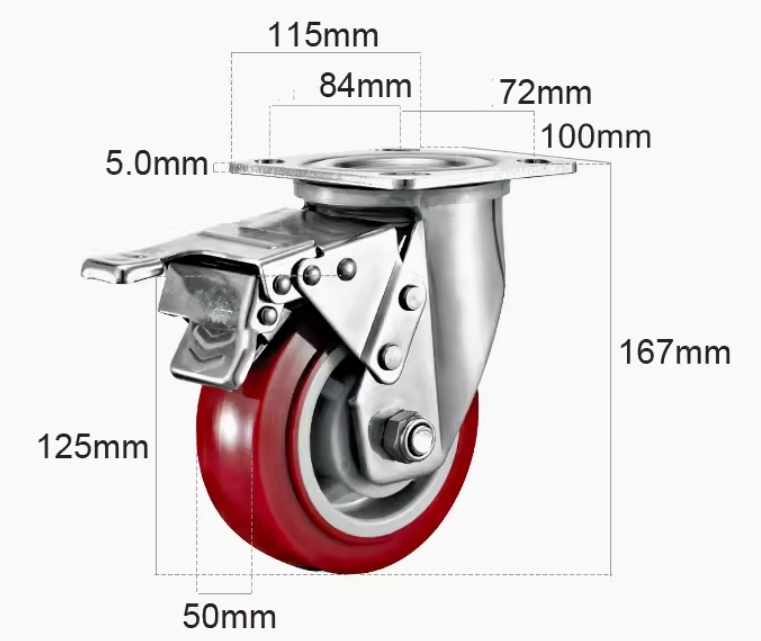 HS Heavy duty wheel industrial casters stainless steel commercial caster cabinet industry