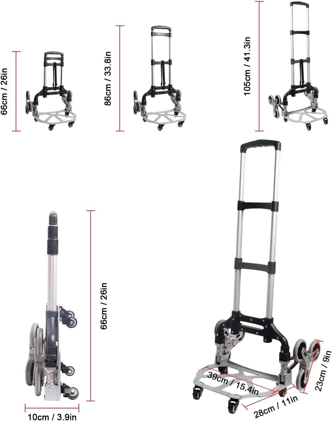 Factory Stair Climbing with Front Wheels, Folding Hand Truck, Aluminum Alloy Luggage Moving Trolley Cart