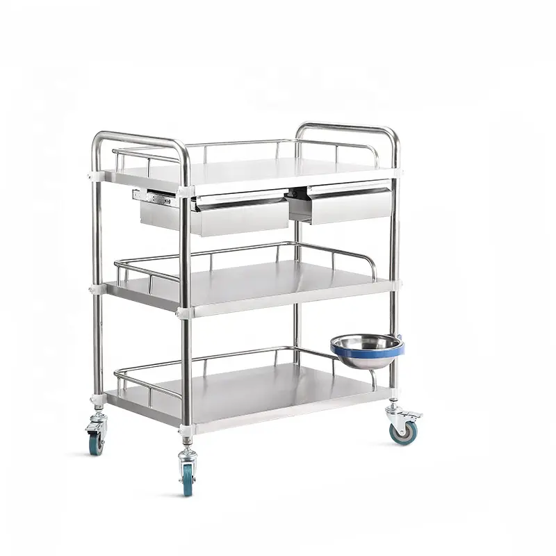 High Quality Stainless Steel Trolley Medical Cart With Lock Drawers