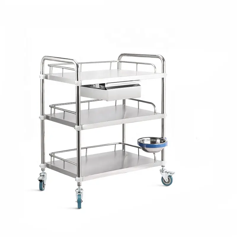 High Quality Stainless Steel Trolley Medical Cart With Lock Drawers