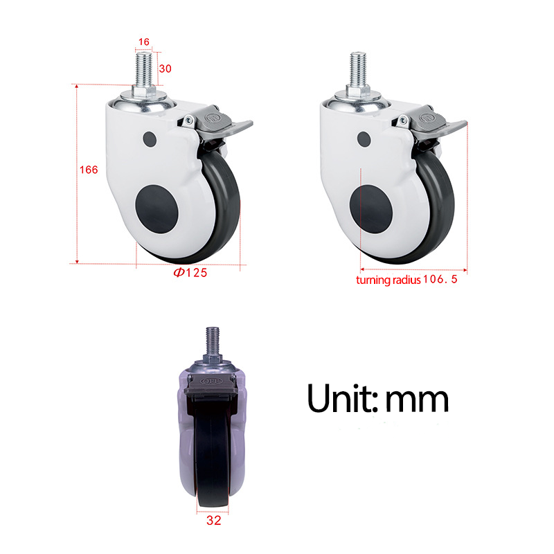 High quality caster with brake hospital bed caster trolley rotating medical caster mute wheel