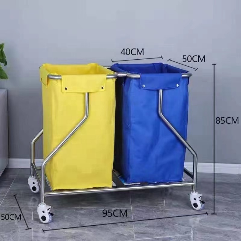 Hot selling stainless steel 201 silent wheel medical dirt cart trolley for hospital cleaning cart