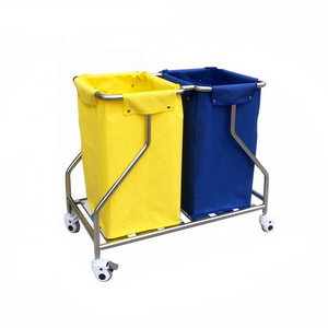 Hot selling stainless steel 201 silent wheel medical dirt cart trolley for hospital cleaning cart