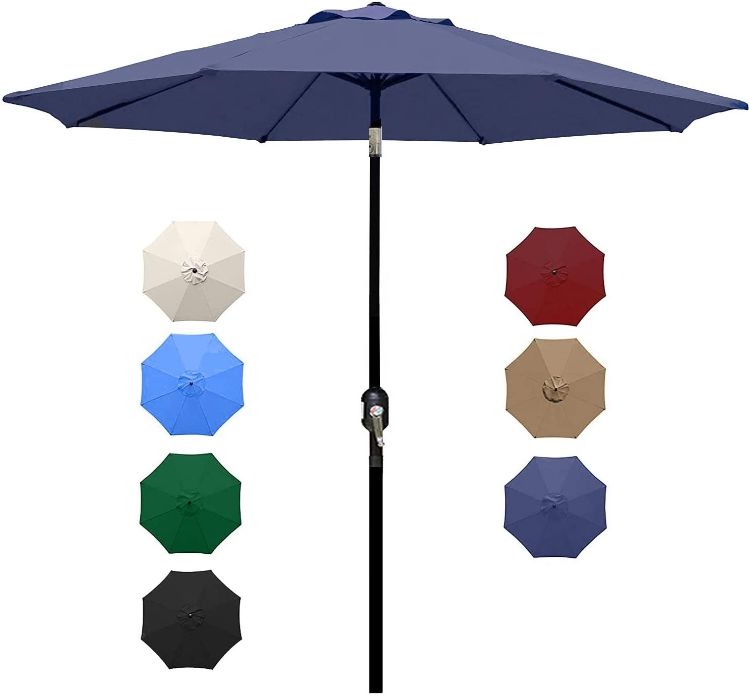 Aluminum Alloy Pole Tilt Button  Patio Outdoor Umbrella with Crank and 8 Ribs