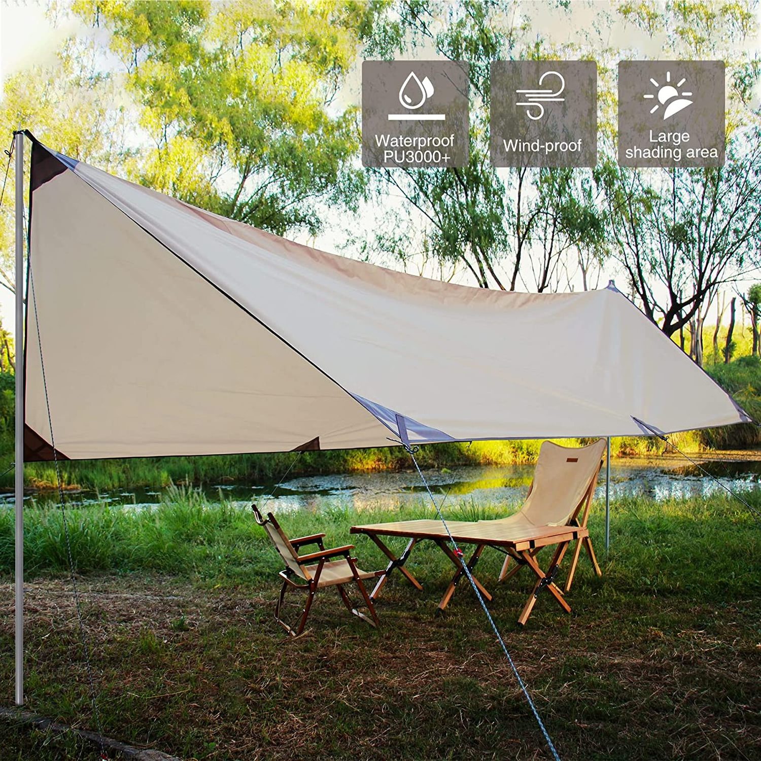 Hot sales Camping Tent Tarp with Poles  Lightweight Awning Canopy Sun Shelter  Outdoor Picnic Hammock