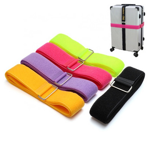 hot sale Custom Logo Adjustable Travel Luggage Belt Nylon Webbing Luggage Strap hook and loop tape