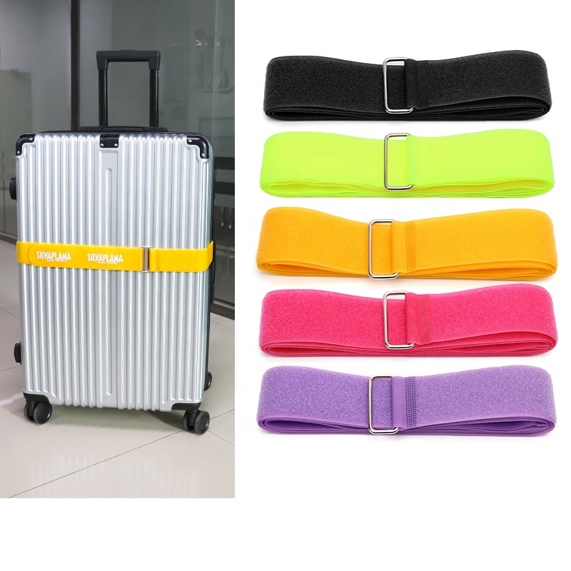 hot sale Custom Logo Adjustable Travel Luggage Belt Nylon Webbing Luggage Strap hook and loop tape