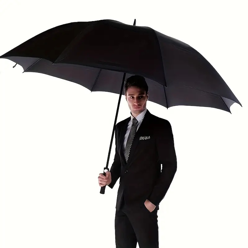 Automatic double-layer umbrella with straight handle for men and women, which increases the umbrella surface and is durable.