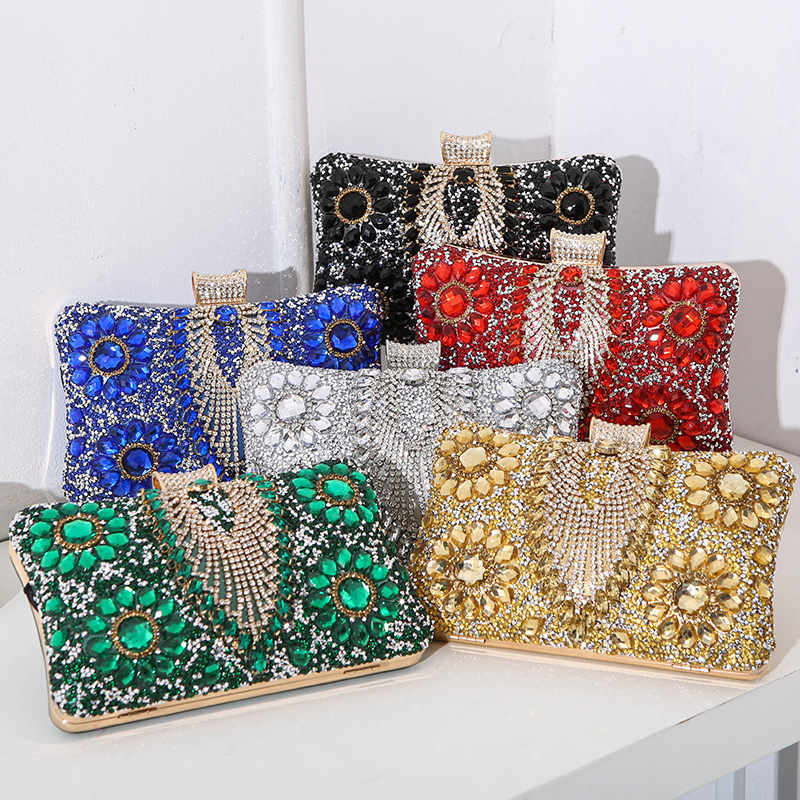 Gorgeous noble diamond set crystal banquet bag fashion diamond clutch wallet sapphire square bag