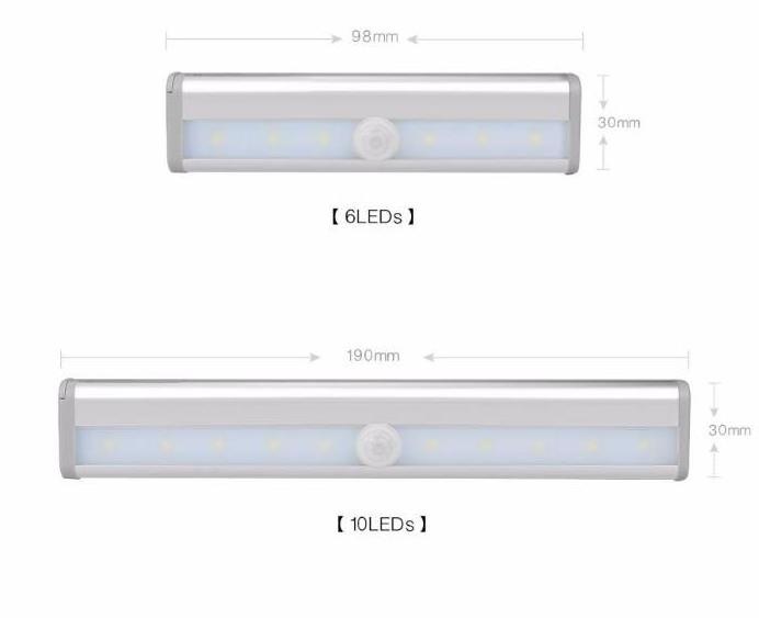 10 LED Bulbs Wireless Stick up Portable Magnetic Motion Sensing Closet Light PC Silver Modern Kitchen Light Wall Mounted