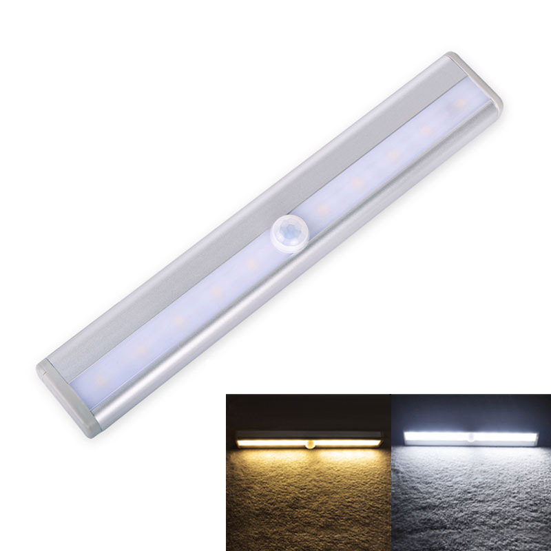 Motion Sensor Hallway Cabinet Night Light for Room Battery Operated Indoor LED PC Silver Modern 10 Led Kitchen Closet Lights 120