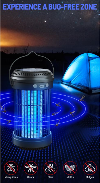 Waterproof 2 Way Type-C Charging Solar Rechargeable Bug Zappers Outdoor Electric Mosquito Killer Lamp