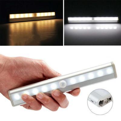 Motion Sensor Hallway Cabinet Night Light for Room Battery Operated Indoor LED PC Silver Modern 10 Led Kitchen Closet Lights 120