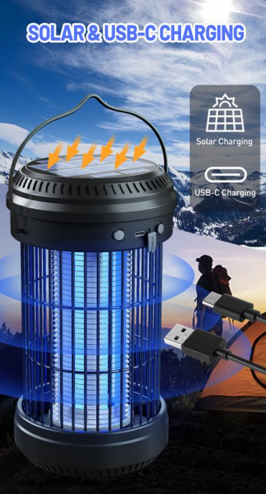 Waterproof 2 Way Type-C Charging Solar Rechargeable Bug Zappers Outdoor Electric Mosquito Killer Lamp