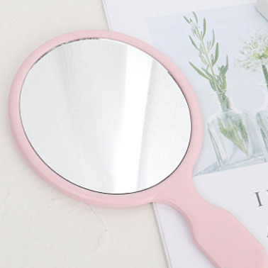 Small MOQ customized logo cosmetic pink hand mirrors wholesale bulk makeup hand held mirror