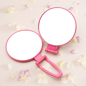 Small MOQ Customized Logo Square Shape Cosmetic Pink Handheld Mirror Lighted Desktop Makeup Mirror Wholesale Bulk Supply