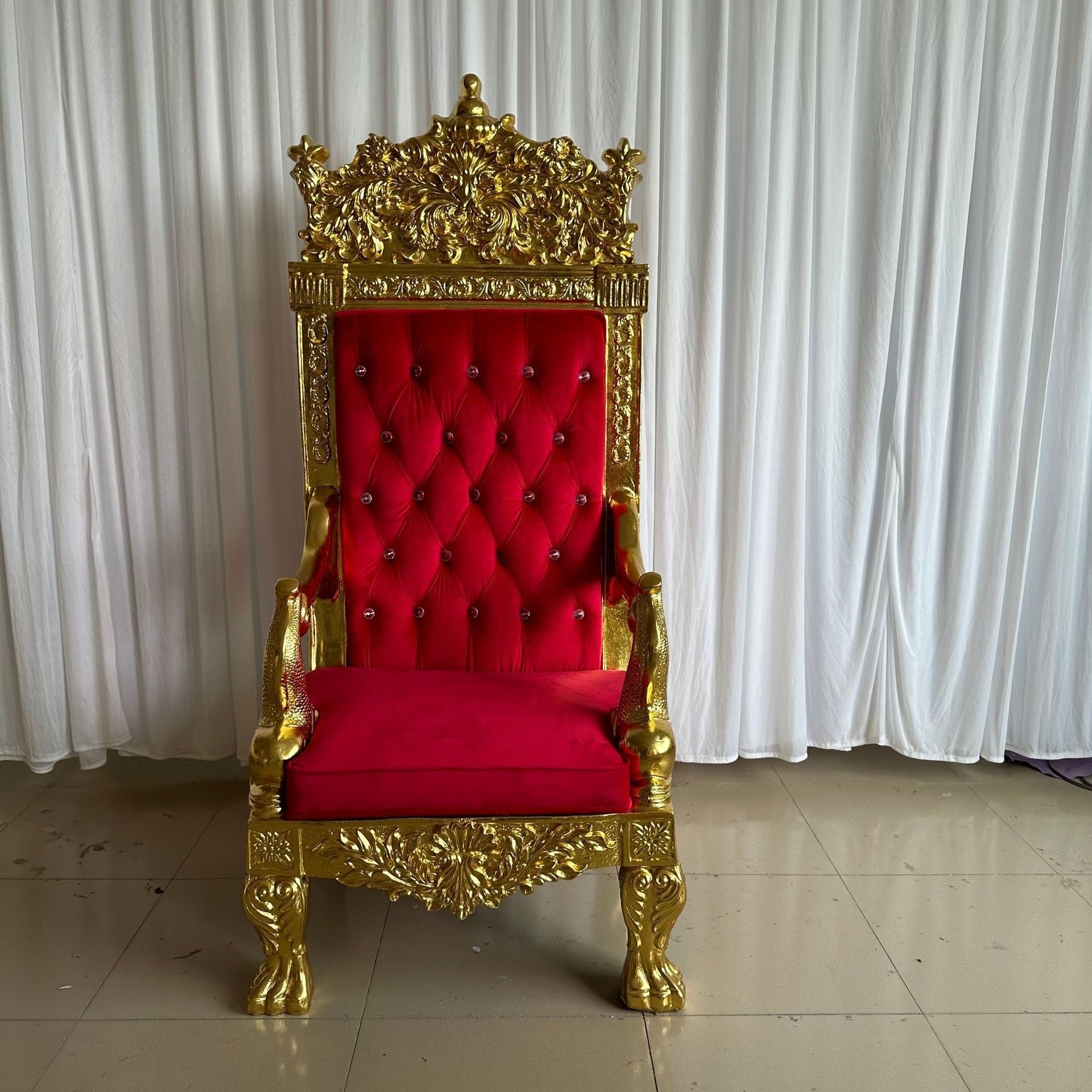 Luxury antique hotel furniture high back wooden king and queen throne chair