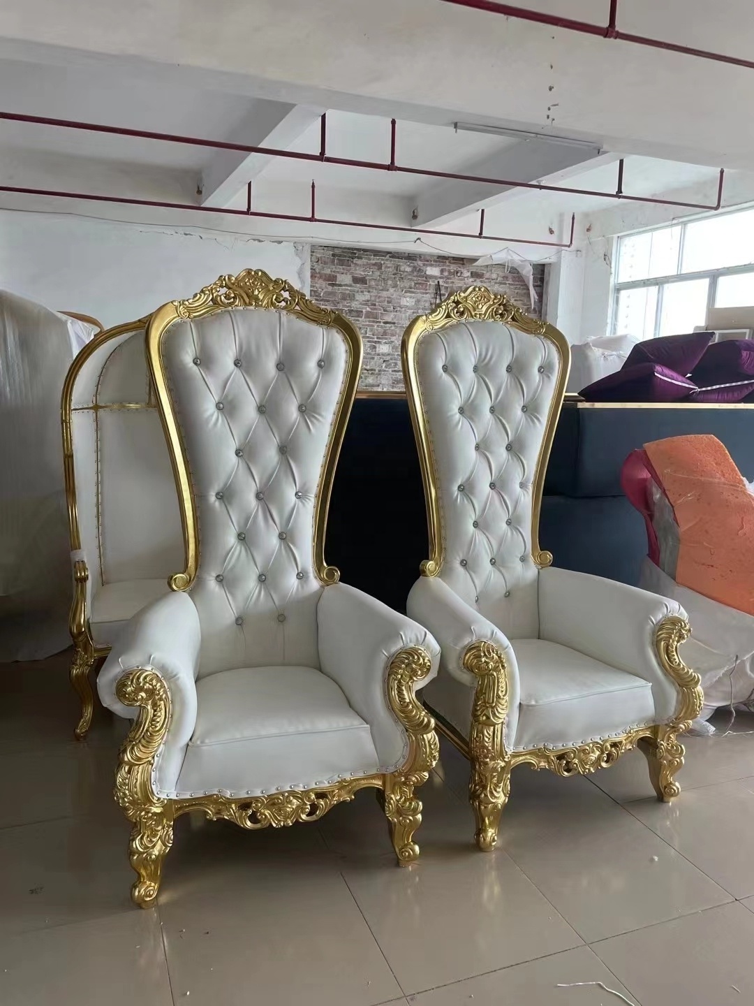 White high back wedding throne chair for bride and groom