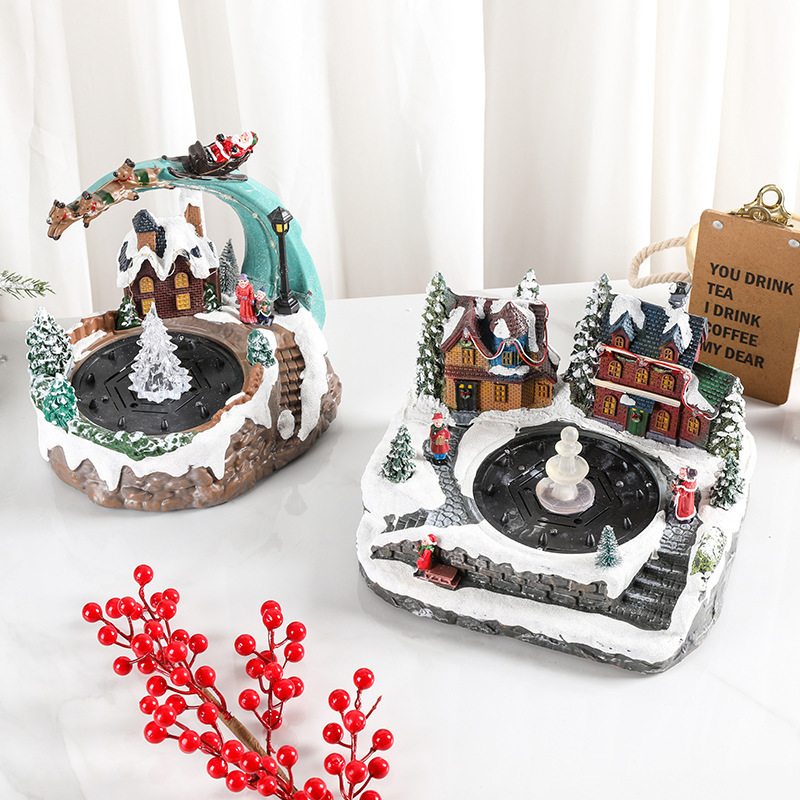 Christmas Glow Music Box with Concert Water Spray Spinning Decoration Resin Fountain Gift Decoration