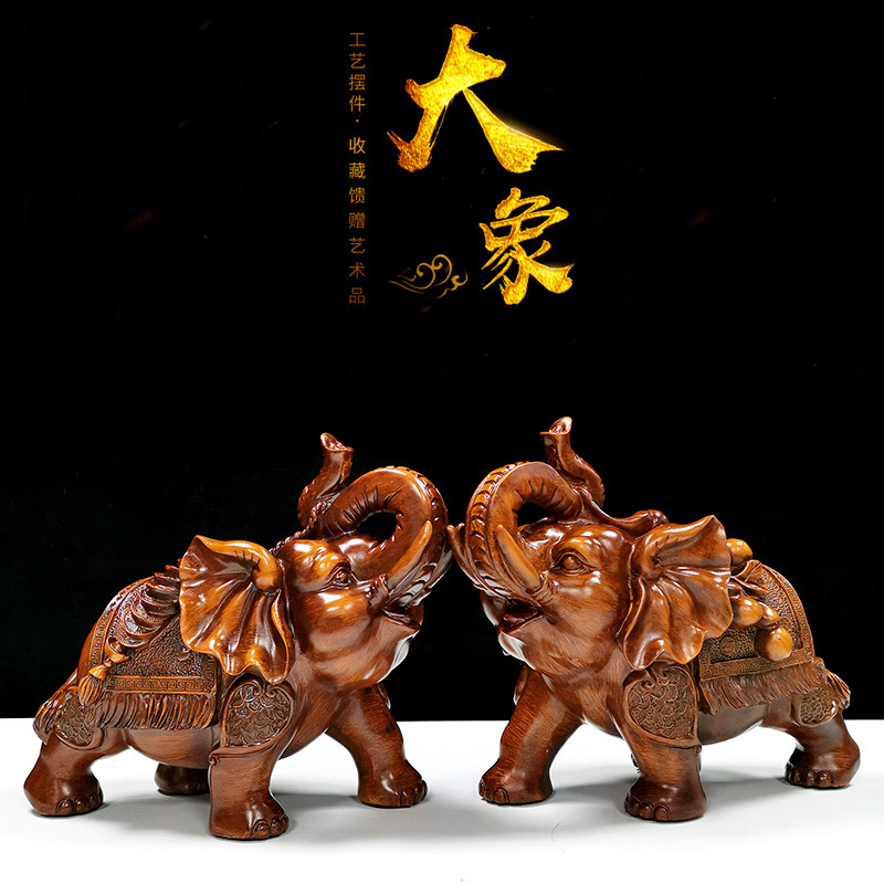 2023 Wooden Statue Indian A Pair Elephant Statue Resin Feng Shui Home Decor Wooden Animal Sculpture