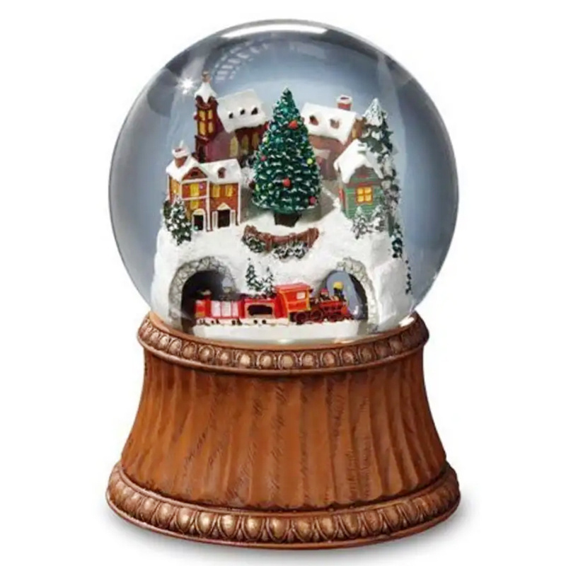 OEM Snowball Home Decoration Water Globe Custom Large Winter Mountain Village with Christmas Train Landscape Snow Globe