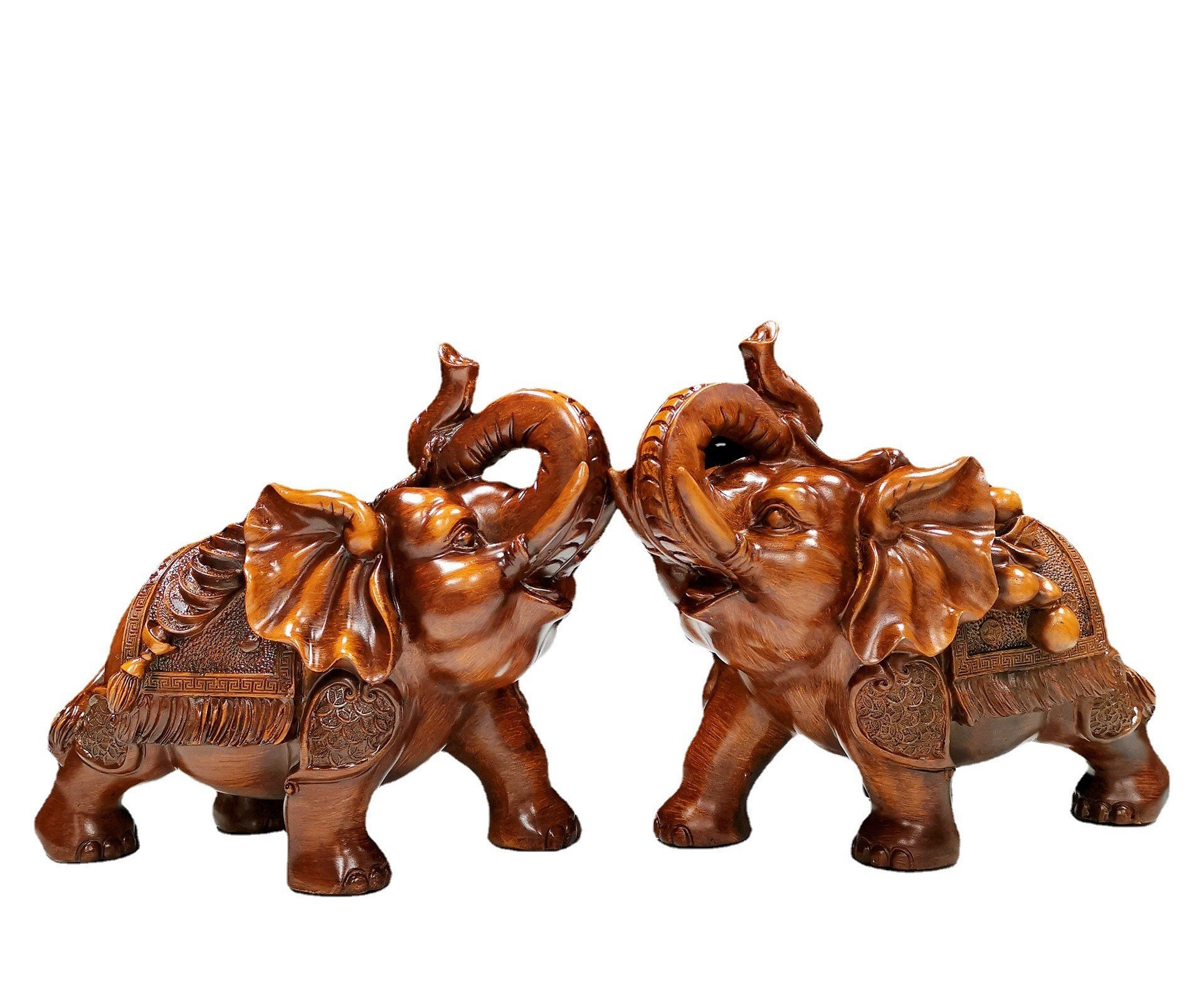 2023 Wooden Statue Indian A Pair Elephant Statue Resin Feng Shui Home Decor Wooden Animal Sculpture