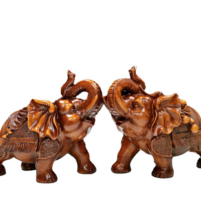 2023 Wooden Statue Indian A Pair Elephant Statue Resin Feng Shui Home Decor Wooden Animal Sculpture