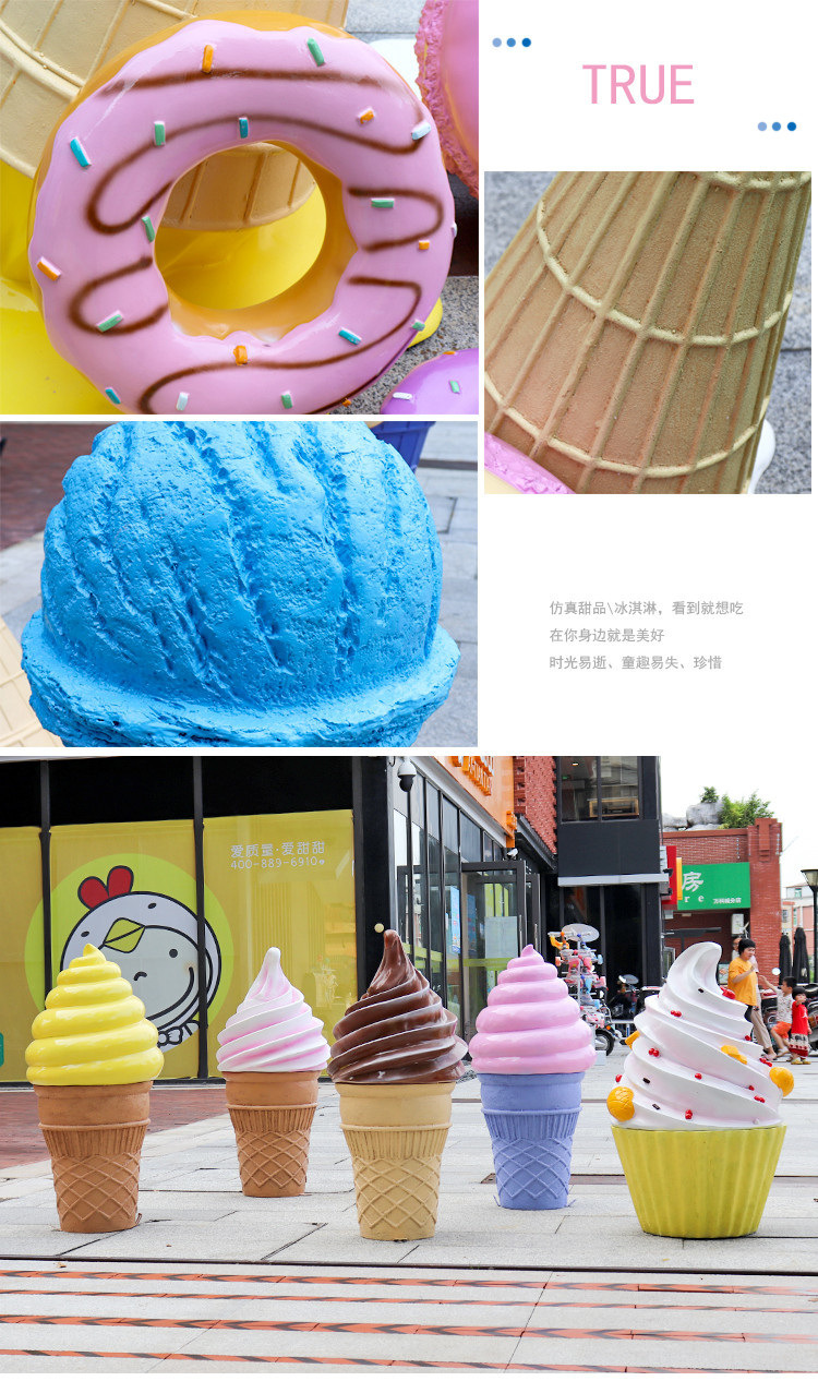 Giant Fiberglass Ice Cream Cone Props Sculpture  Ice cream Statue Resin Popsicle Sculpture for Ice Cream Shop Decoration