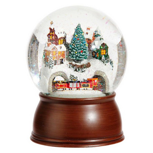 OEM Snowball Home Decoration Water Globe Custom Large Winter Mountain Village with Christmas Train Landscape Snow Globe