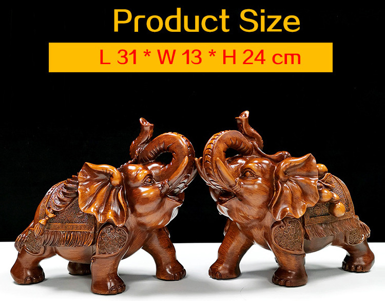 2023 Wooden Statue Indian A Pair Elephant Statue Resin Feng Shui Home Decor Wooden Animal Sculpture