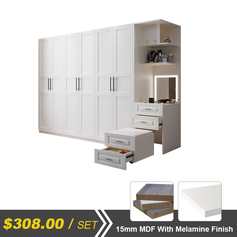 Modern Minimalist European Style 2/4/6/8 Combination White Wardrobe MDF Door Storage Closets for Bedroom and School Application