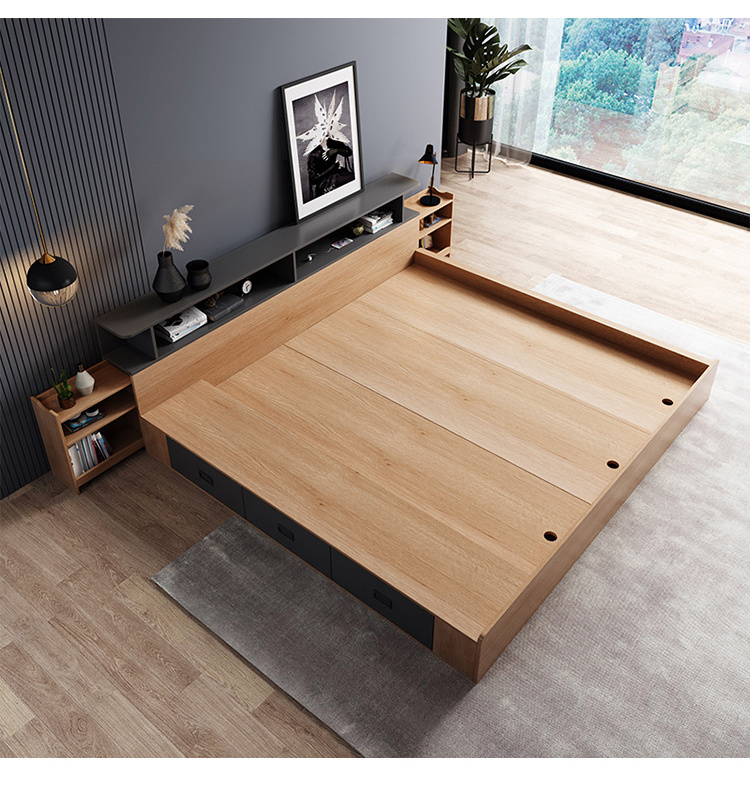 Simple And Modern Japanese Tatami Bed Small Bedroom Floor Storage Bed 1.8 M Double Bed