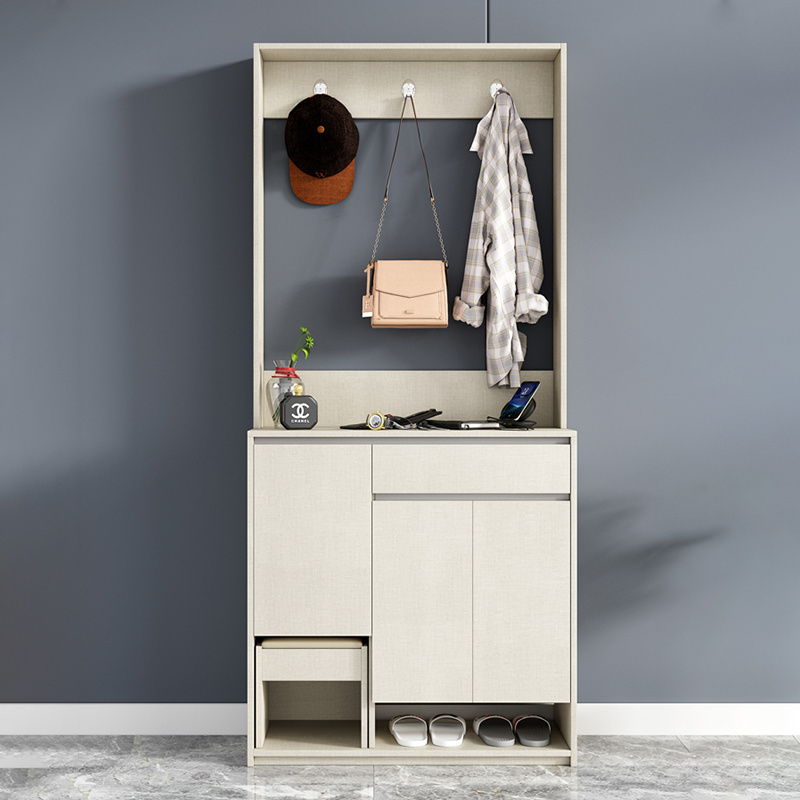 Scandinavian Large-capacity Wardrobe With Mirror Multifunctional With Shoe Changing Stool Shoe Cabinet