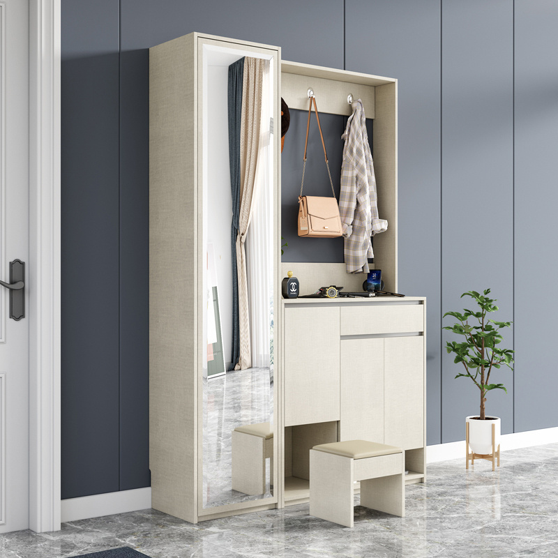 Scandinavian Large-capacity Wardrobe With Mirror Multifunctional With Shoe Changing Stool Shoe Cabinet