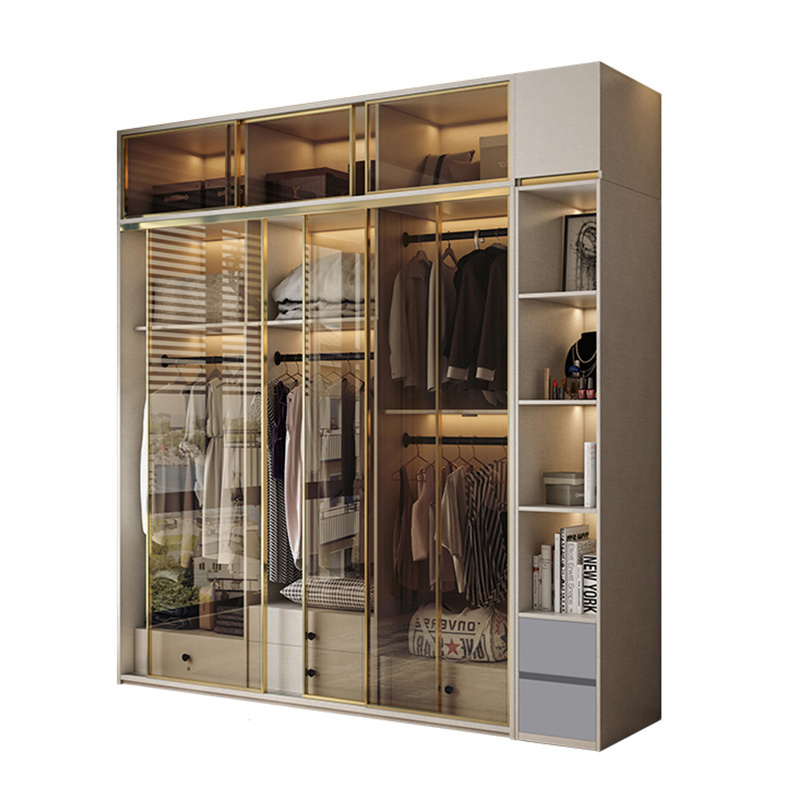 Minimalist Design Glass Sliding Door Combination Bedroom Storage Cabinet Wardrobe Closet