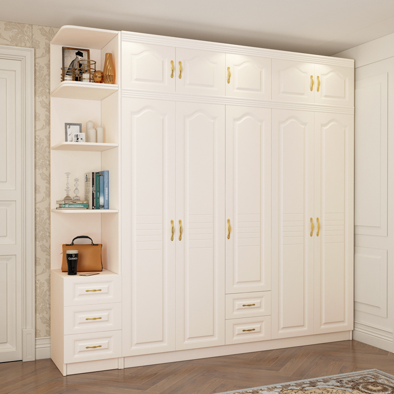 Bedroom European Style Wardrobe Six Doors With Top Cabinet Light Luxury Wind Cream White Closet Overall Cabinet