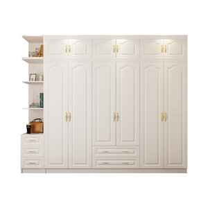 Bedroom European Style Wardrobe Six Doors With Top Cabinet Light Luxury Wind Cream White Closet Overall Cabinet